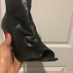 SCHUTZ black leather open toed ankle booties